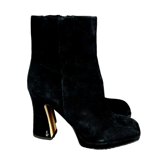 SAM EDELMAN Boots Womens Size 10 Black Suede Jaye Block High Heel Side Zipper - Picture 1 of 11